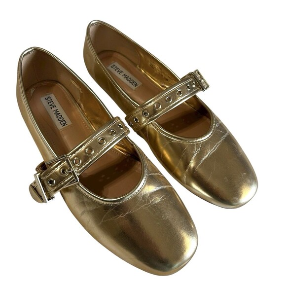 Steve Madden Burkett Gold Metallic Mary Jane Ballet Flats Womens SZ 8.5M - Picture 4 of 10